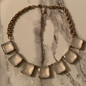 Opaque white and cold square gem necklace